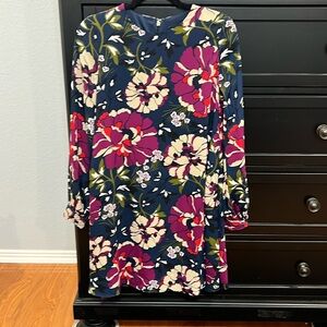 TOMMY HILFIGER Womens Navy Floral Long Sleeve Knee Length A-Line Dress Size: 4